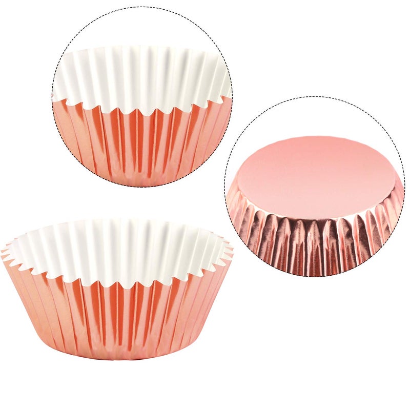 URATOT 100 Pieces Foil Metallic Cupcake Liners Muffin Wrappers Foil Baking Cups Muffin Paper Cases, Rose Gold - Image 3